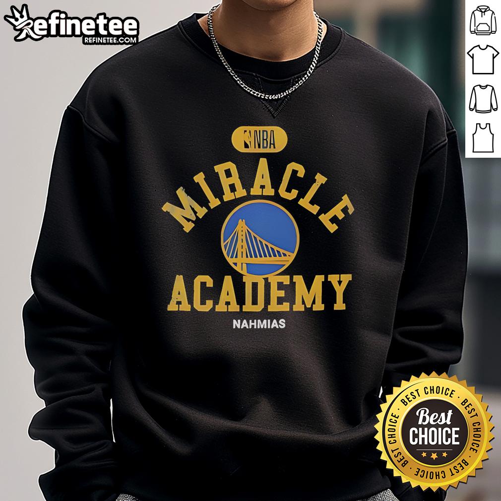 Official Golden State Warriors Miracle Academy NBA Collection Sweatshirt featuring team colors and logo design.
