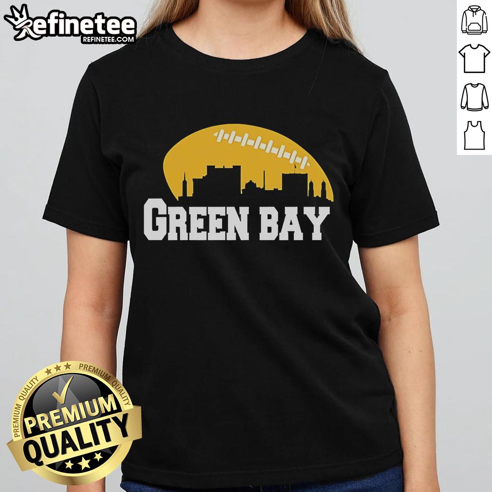 Official Green Bay City Skyline Football Ladies Tee featuring stylish skyline design and team colors for fans.