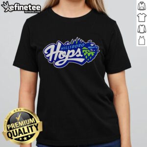 Official Hillsboro Hops Champion Primary Logo on a stylish ladies tee, perfect for fans of the Hillsboro Hops baseball team.