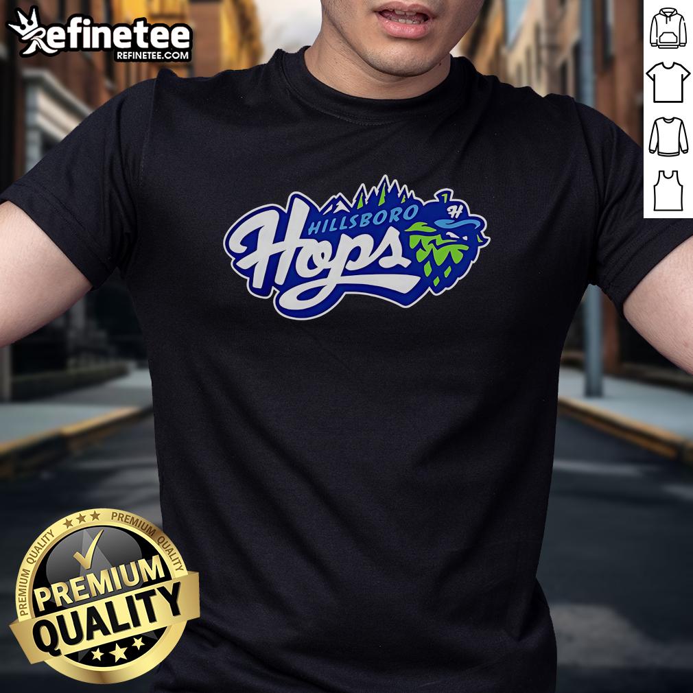 Official Hillsboro Hops Champion Primary Logo T-Shirt featuring vibrant team colors and logo, perfect for fans.