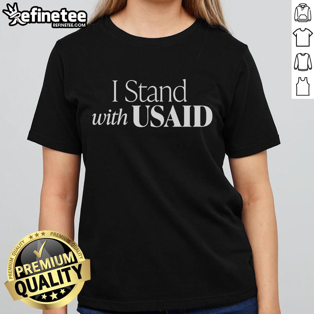 Official I Stand With USAID Ladies Tee featuring a bold design, perfect for supporters of USAID and womens empowerment.