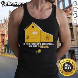 Official Indiana Pacers tank top featuring 'It's Basketball, but This is Indiana' design for fans and sports enthusiasts.