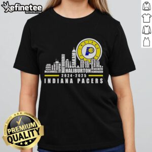 Official Indiana Pacers NBA 2024-2025 Skyline Ladies Tee featuring team colors and logo, perfect for fans.