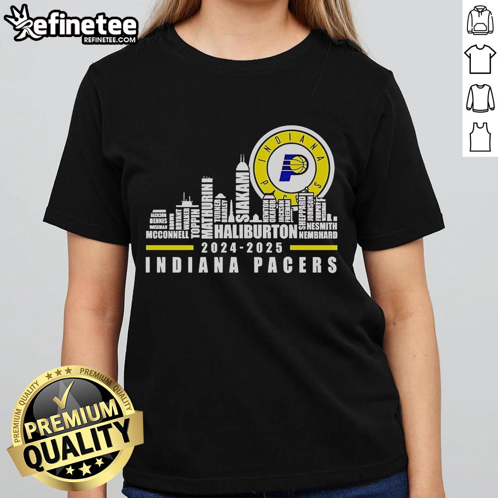 Official Indiana Pacers NBA 2024-2025 Skyline Ladies Tee featuring team colors and logo, perfect for fans.