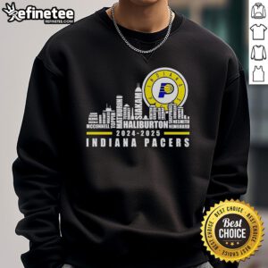 Alt Text: Official Indiana Pacers NBA 2024-2025 skyline sweatshirt featuring team colors and logo, perfect for fans.