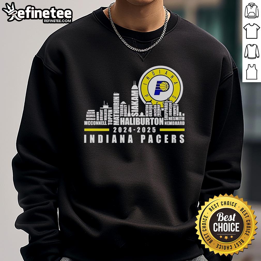 Alt Text: Official Indiana Pacers NBA 2024-2025 skyline sweatshirt featuring team colors and logo, perfect for fans.