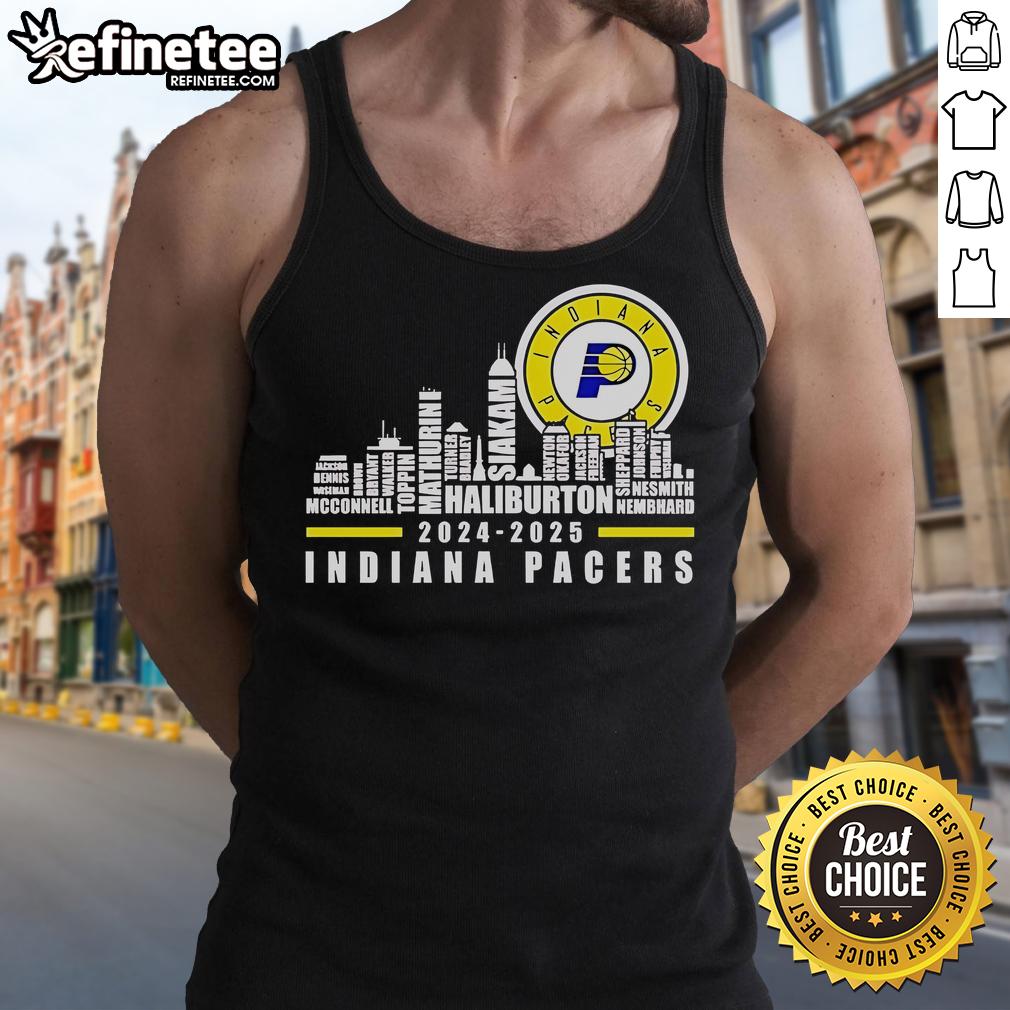 Official Indiana Pacers NBA 2024-2025 skyline tank top featuring team colors and logo for fans and collectors.