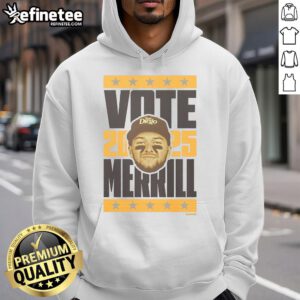 Official Jackson Merrill 2025 Vote Hoodie featuring a bold design promoting voter engagement and civic responsibility.