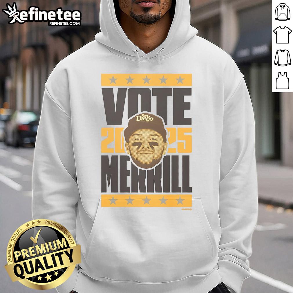 Official Jackson Merrill 2025 Vote Hoodie featuring a bold design promoting voter engagement and civic responsibility.