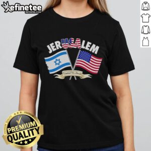 Official Jerusalem United We Stand Israel American Flag Ladies Tee featuring a stylish design for proud supporters.