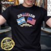 Alt Text: Official Jerusalem United We Stand Israel American Flag T-Shirt featuring vibrant graphics and patriotic design.
