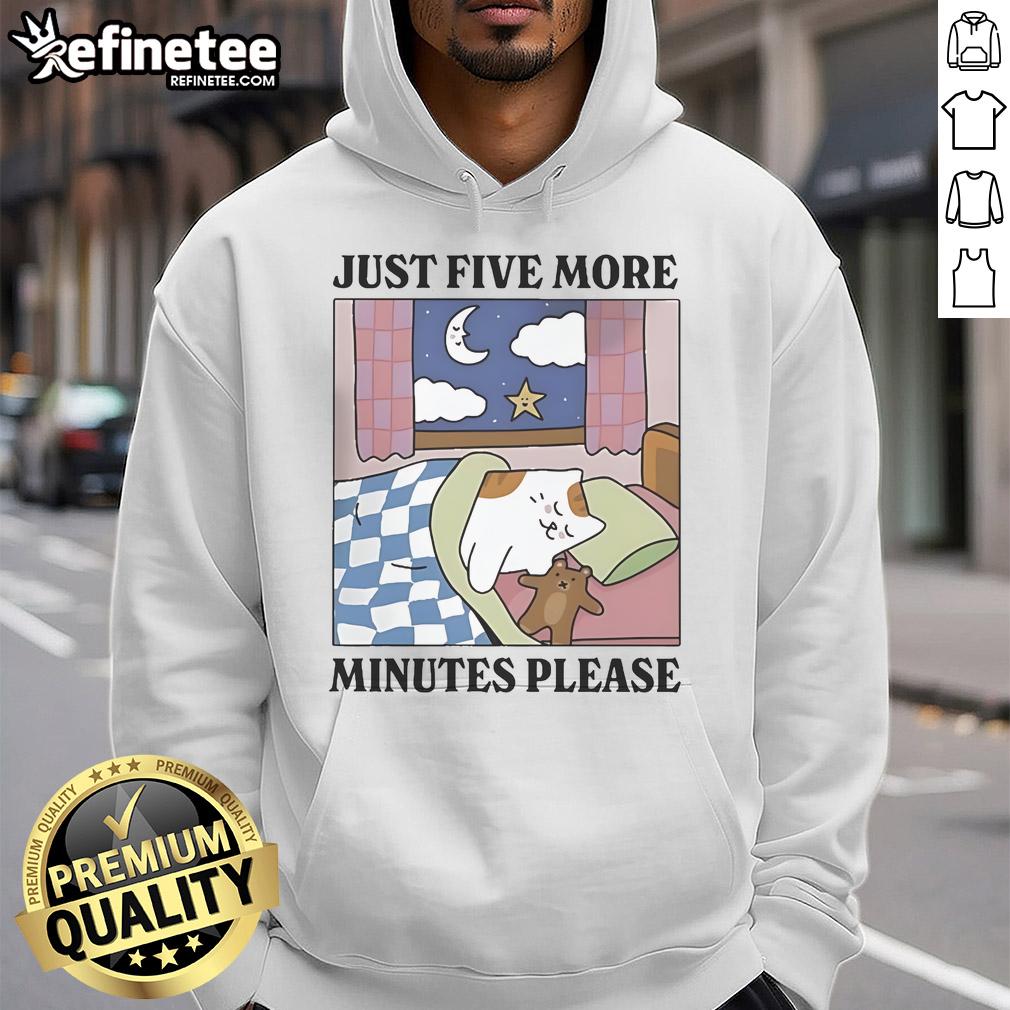Cozy Official Just Five More Minutes Please Cat Hoodie featuring a playful cat graphic, perfect for cat lovers.