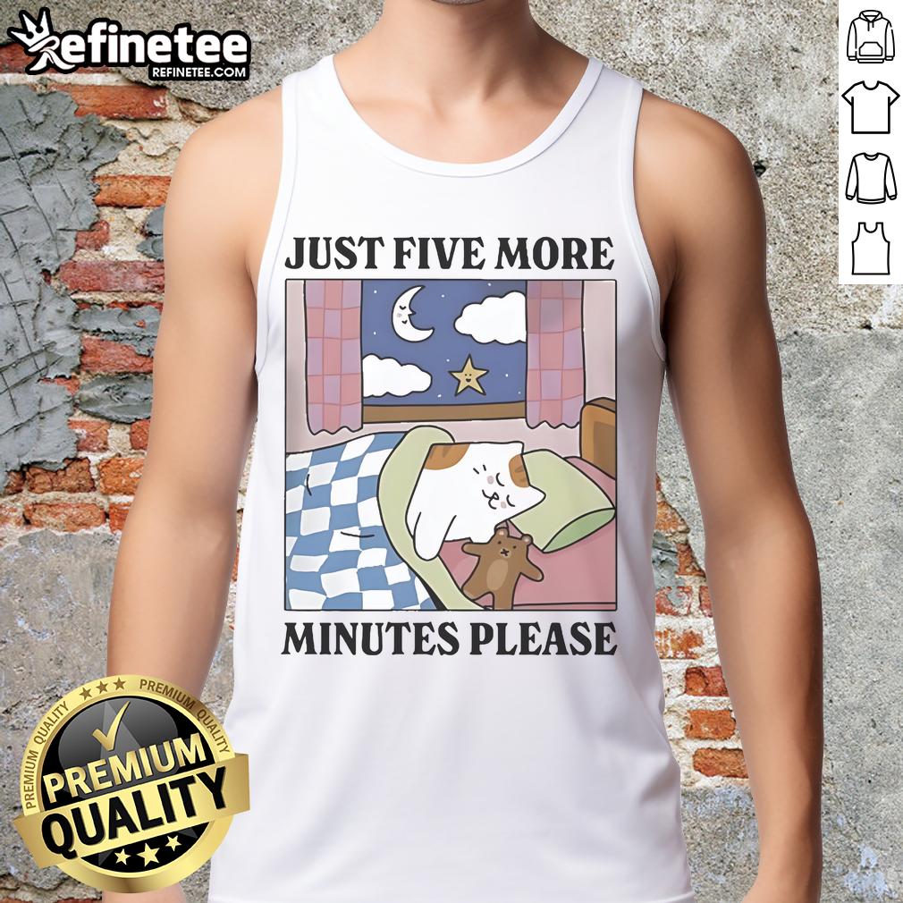 Official Just Five More Minutes Please Cat Tank Top featuring a cute cat graphic, perfect for cat lovers and casual wear.