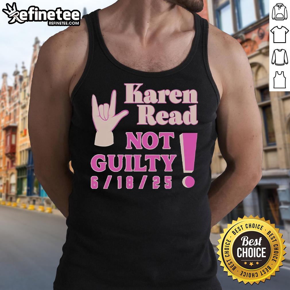 Official Karen Read Not Guilty tank top design featuring bold text, perfect for supporters and advocates of justice.