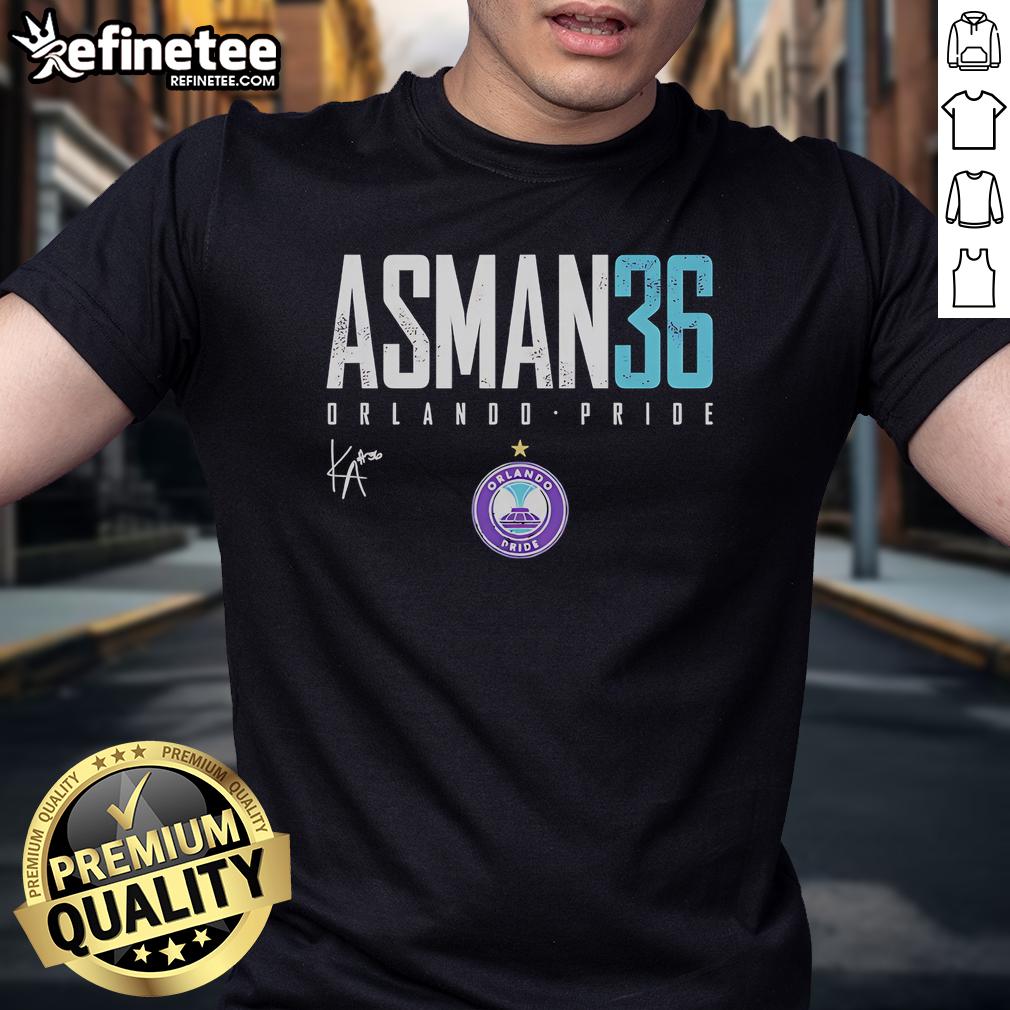 Official Kat Asman Orlando Pride Elite 36 T-Shirt featuring vibrant team colors and logo, perfect for fans and supporters.