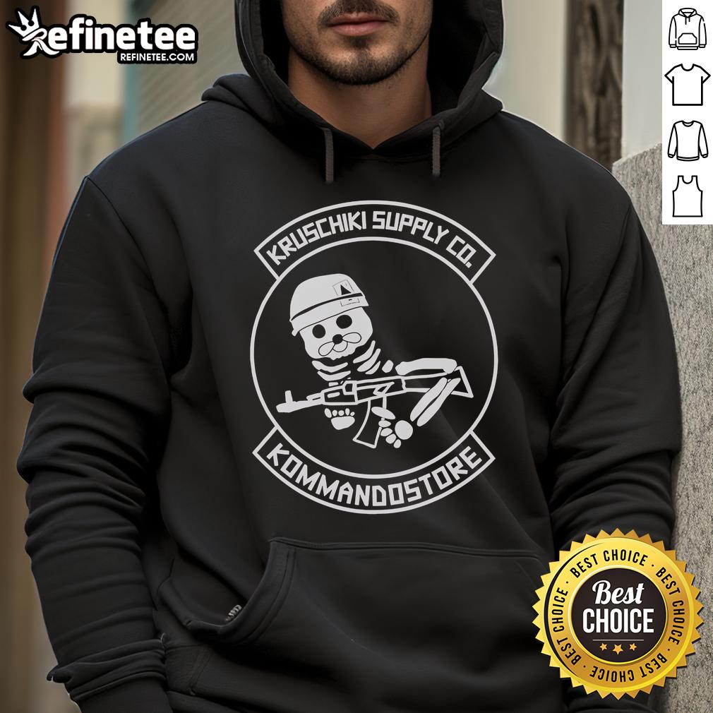 Alt Text: Official Kruschiki Supply Co x Kommandostore Skeleton Hoodie featuring a striking skeleton design on a black background.