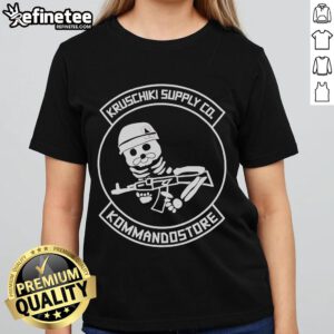 Alt Text: Official Kruschiki Supply Co x Kommandostore Skeleton Ladies Tee featuring a stylish skeleton graphic on a trendy shirt.