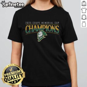 Official London Knights Champions Memorial Cup 2025 Ladies Tee featuring team colors and logo for stylish fan wear.