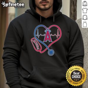 Official Los Angeles Angels Caring Hearts Nurse Hoodie with stethoscope and heartbeat design, perfect for healthcare fans.
