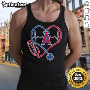 Official Los Angeles Angels Caring Hearts tank top featuring a nurse stethoscope and heartbeat design for fans.