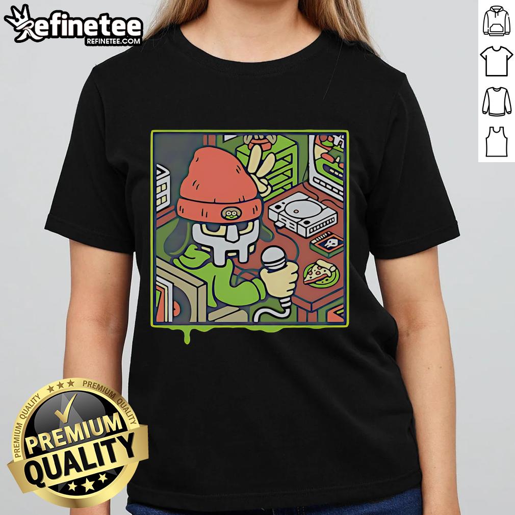 Official MF Doom Parappa the Rapper Ladies Tee featuring vibrant graphics and stylish design for fans of hip-hop culture.