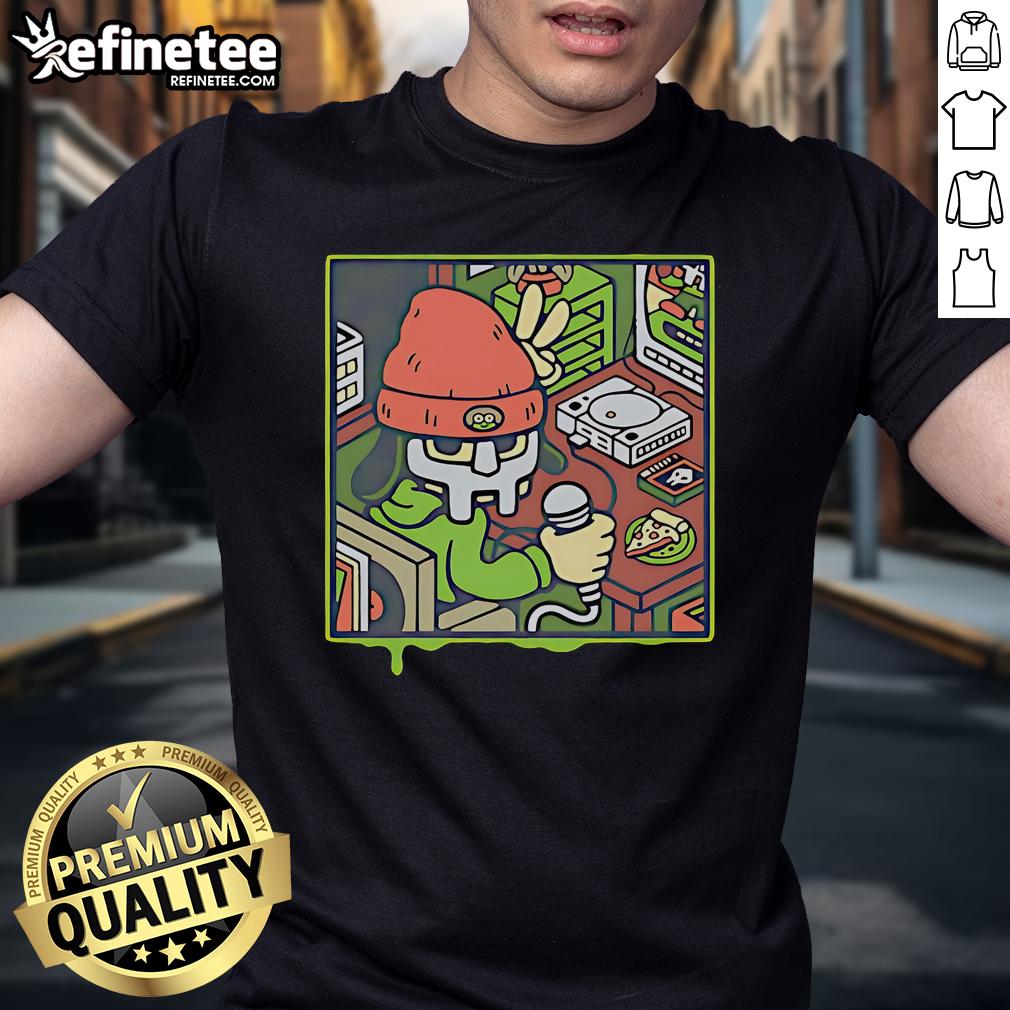 Official Mf Doom Parappa The Rapper T-Shirt featuring vibrant graphics of MF Doom and Parappa in a stylish design.