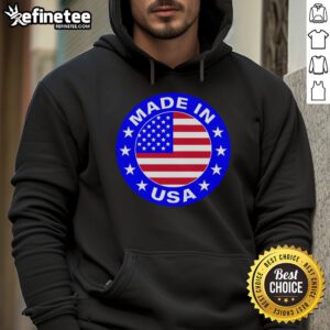 Official Made In The USA Badge Hoodie featuring a stylish design and patriotic colors, perfect for showcasing American pride.
