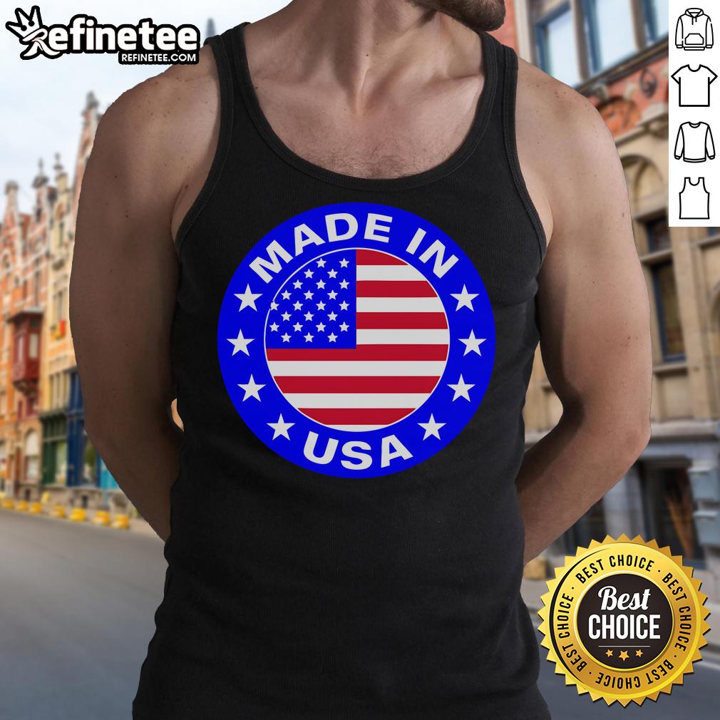 Official Made in the USA badge on a stylish tank top, showcasing quality craftsmanship and patriotic pride.