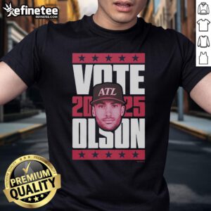 Official Matt Olson 2025 Vote T-Shirt featuring a bold design, perfect for supporters of Matt Olson's campaign.
