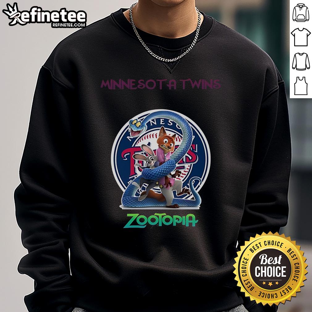 Official Minnesota Twins Zootopia 2 sweatshirt featuring vibrant graphics and team logo, perfect for fans and collectors.