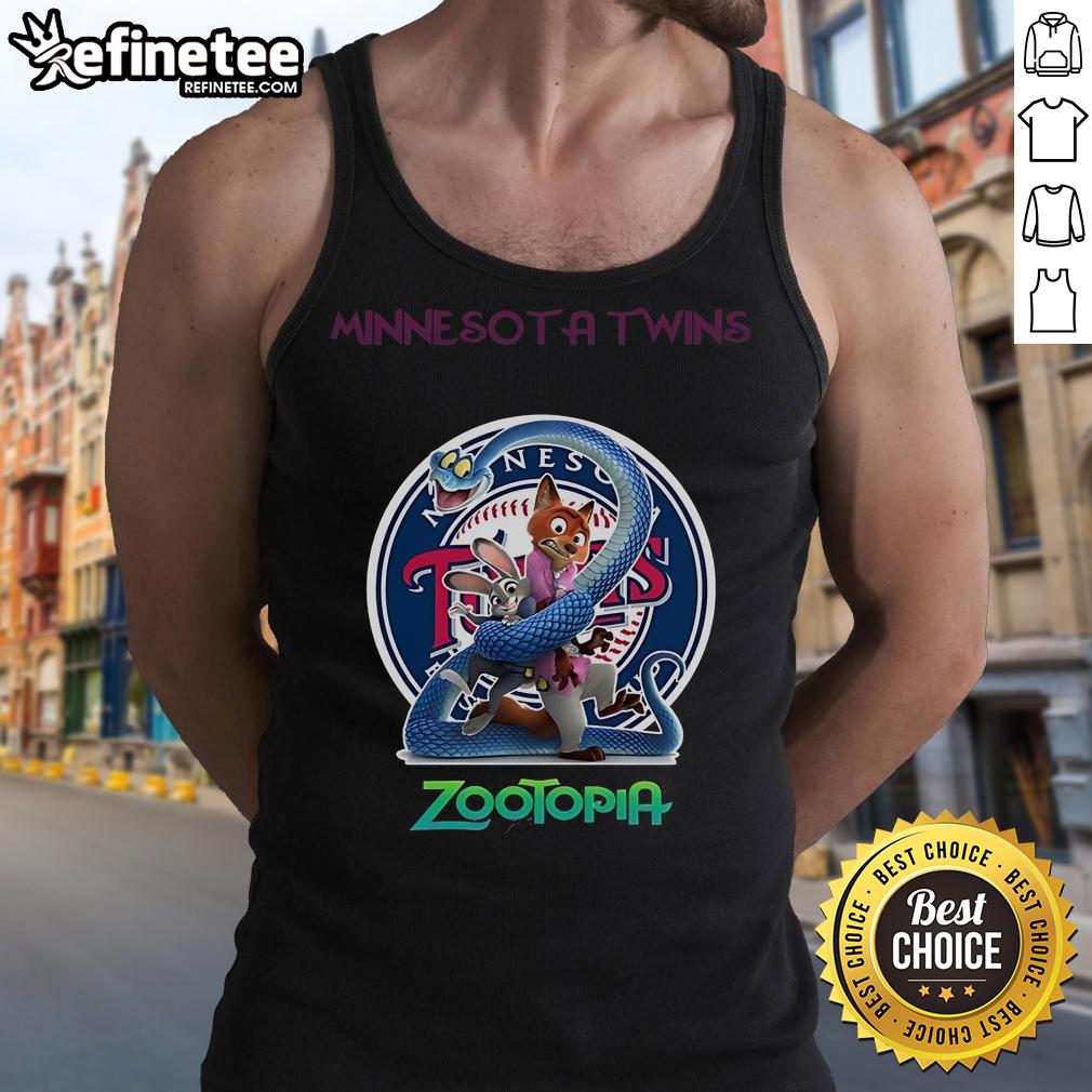 Alt Text: Official Minnesota Twins Zootopia 2 tank top featuring vibrant graphics and a comfortable fit for fans and fashion lovers.