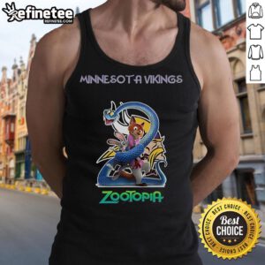 Official Minnesota Vikings Zootopia 2 tank top featuring vibrant graphics and team colors, perfect for fans and casual wear.