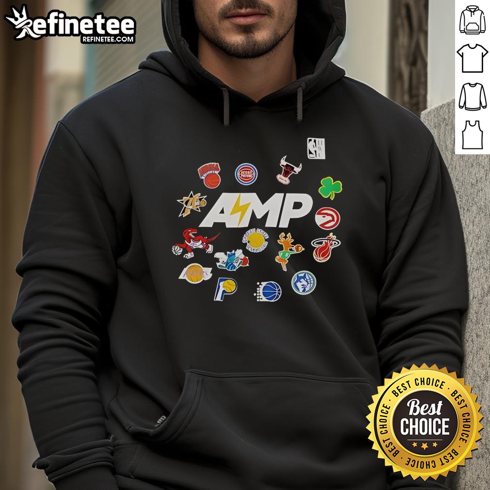 Official Mitchell & Ness NBA AMP Hoodie in black, featuring team logo and stylish design for basketball fans.