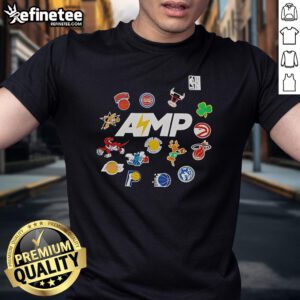 Official Mitchell Ness NBA Amp T-Shirt featuring a stylish design and vibrant team colors, perfect for basketball fans.