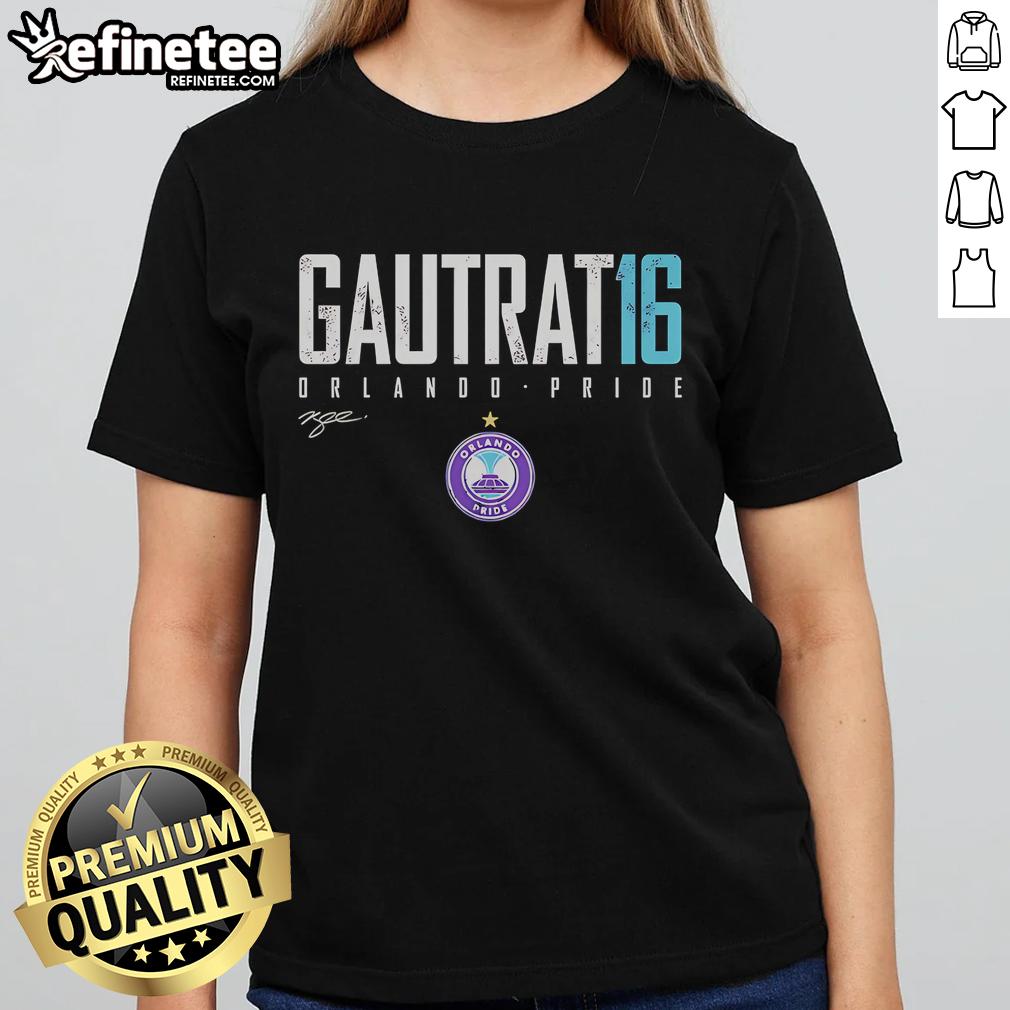Official Morgan Gautrat Orlando Pride Elite 16 Ladies Tee featuring vibrant colors and stylish design for fans.