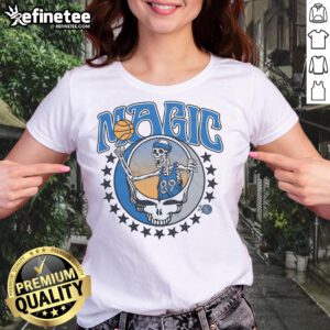 Official NBA x Grateful Dead x Magic Skull Ladies Tee featuring vibrant colors and unique graphic design.