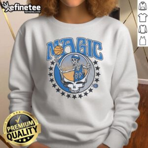 Official NBA x Grateful Dead x Magic Skull Sweatshirt featuring vibrant artwork and unique design for basketball fans.