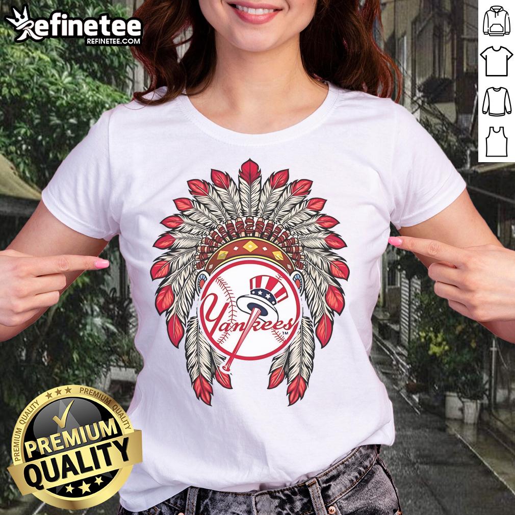 Official New York Yankees Native American Logo Ladies Tee showcasing a stylish design for fans.