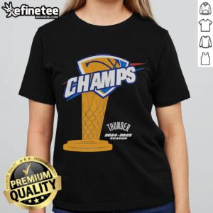 Official OKC Thunder Champs 2024-2025 Season Trophy Ladies Tee showcasing team pride and championship spirit.