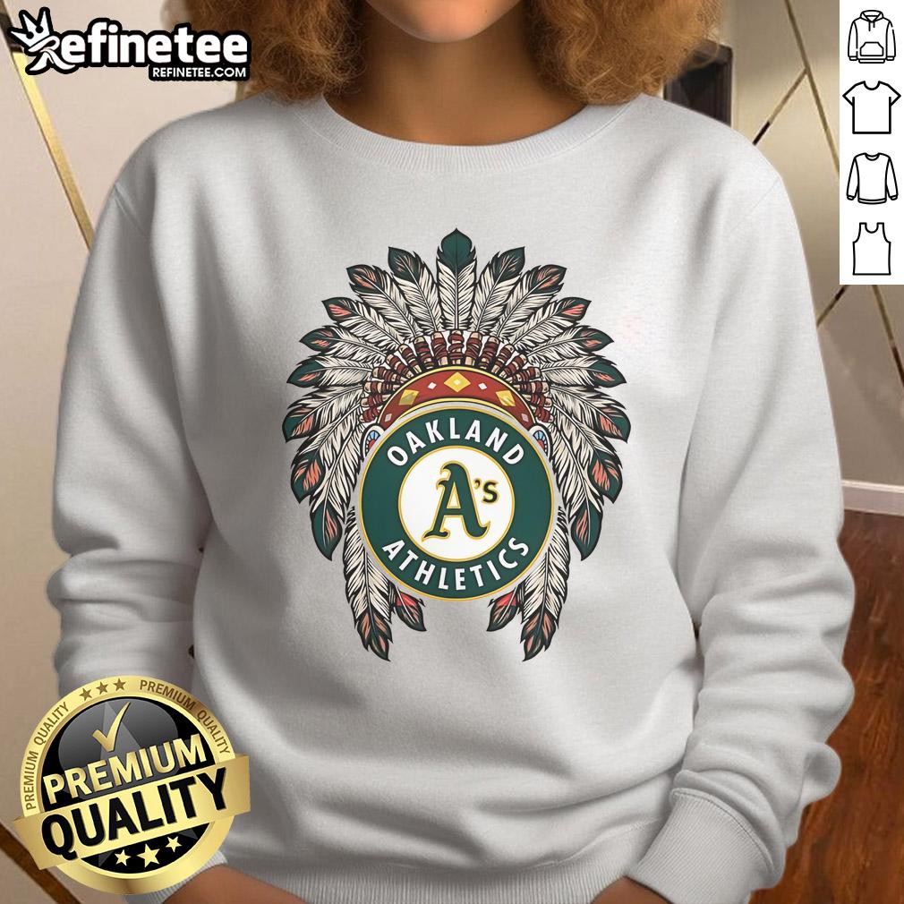 Official Oakland Athletics Native American Logo Sweatshirt featuring vibrant graphics and comfortable fit for fans.
