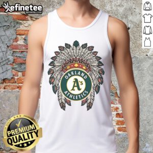 Official Oakland Athletics Native American logo tank top featuring vibrant colors and stylish design for fans.