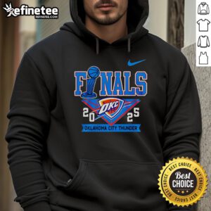 Official Oklahoma City Thunder NBA Finals 2025 playoff hoodie featuring team logo and vibrant colors for fans.