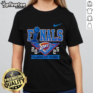 Alt Text: Official Oklahoma City Thunder NBA Finals 2025 playoff ladies tee featuring team logo and vibrant design.