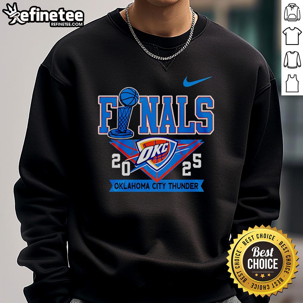 Official Oklahoma City Thunder NBA Finals 2025 playoff sweatshirt featuring team logo and vibrant colors.