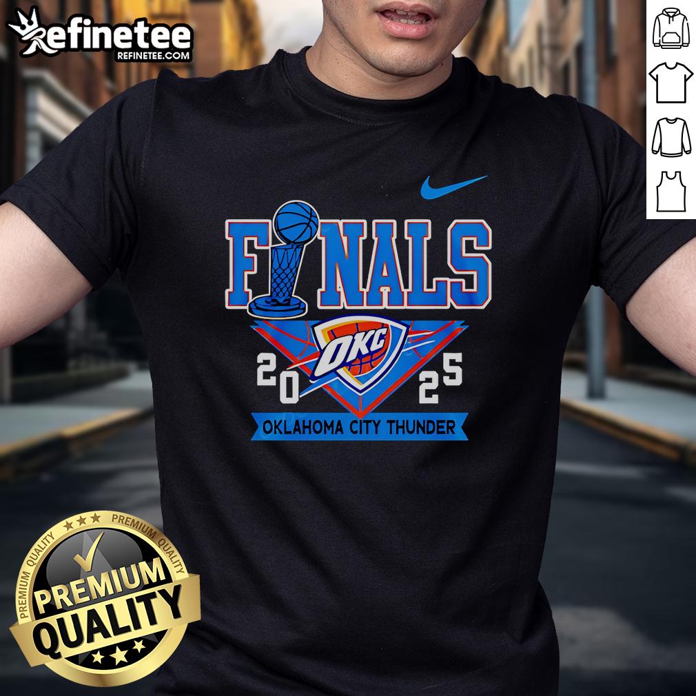 Alt Text: Official Oklahoma City Thunder NBA Finals 2025 Playoff T-Shirt featuring team colors and logo, perfect for fans.
