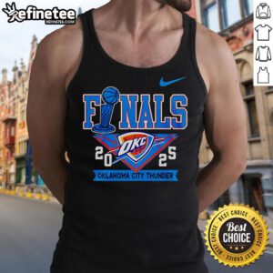 Official Oklahoma City Thunder NBA Finals 2025 playoff tank top showcasing team colors and logo for fans.