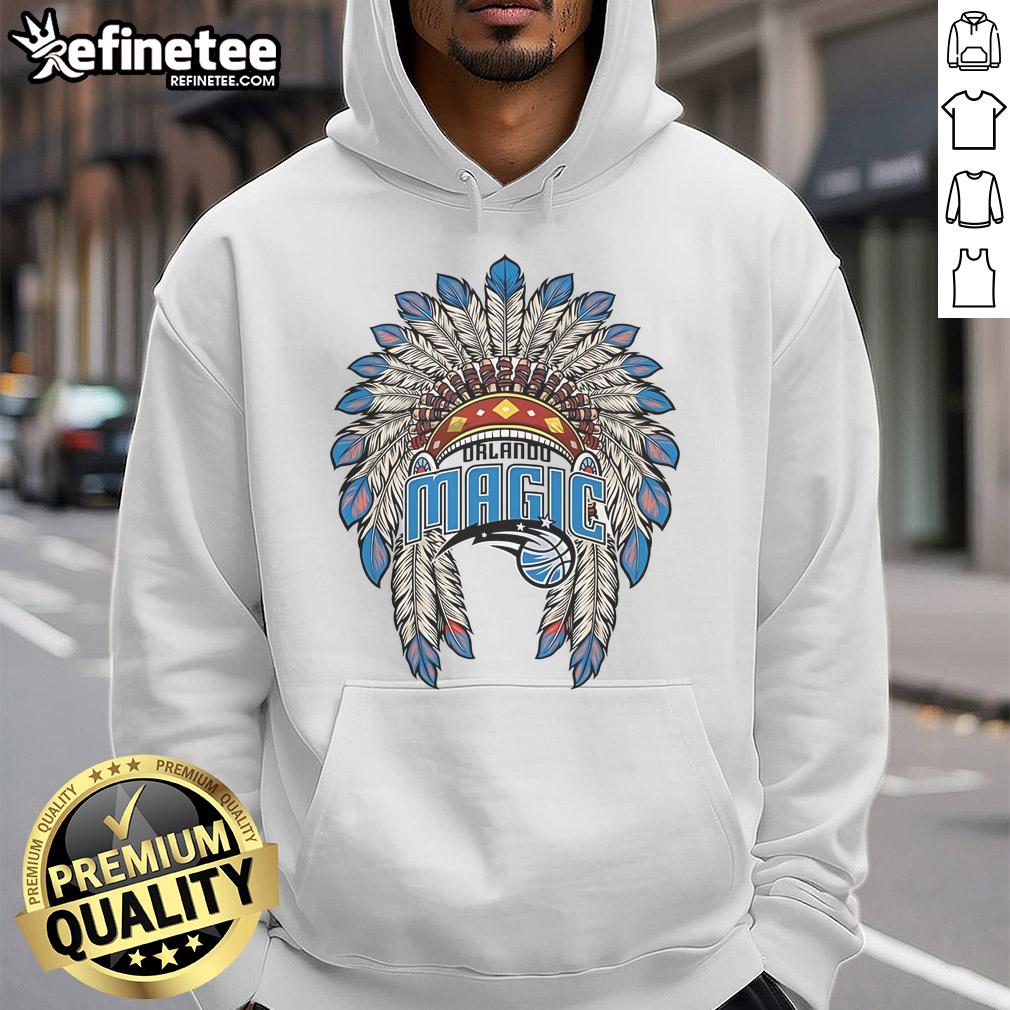 Official Orlando Magic Native American logo hoodie featuring vibrant design and comfortable fit, perfect for fans.