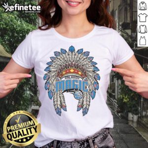 Official Orlando Magic Native American logo on a stylish ladies' tee, perfect for fans and casual wear.
