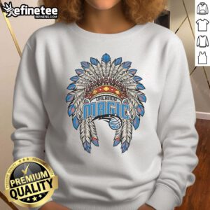 Official Orlando Magic Native American logo sweatshirt featuring a bold design and vibrant colors for fans.