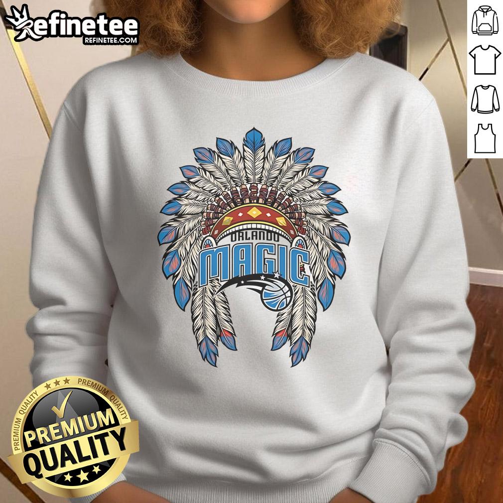 Official Orlando Magic Native American logo sweatshirt featuring a bold design and vibrant colors for fans.